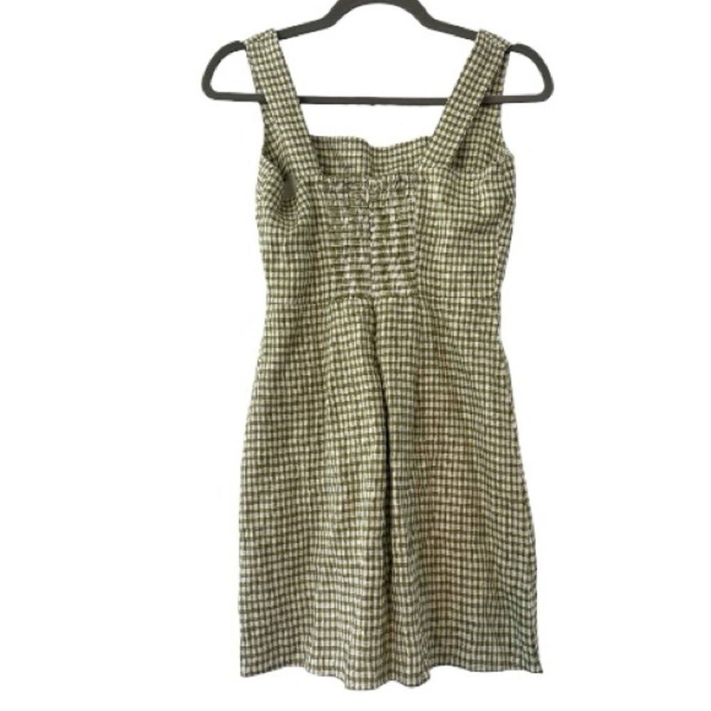 Reformation NWT Celosia Gingham Linen Mini Dress in Avocado Check Size 0 - Picture 10 of 11